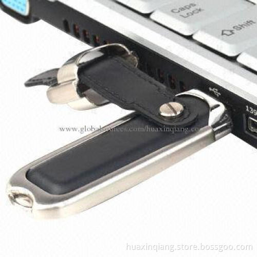 USB Memory Drive with Leather Material, 512MB-16GB Capacity, Logo Design, 5-year Warranty, USB2.0